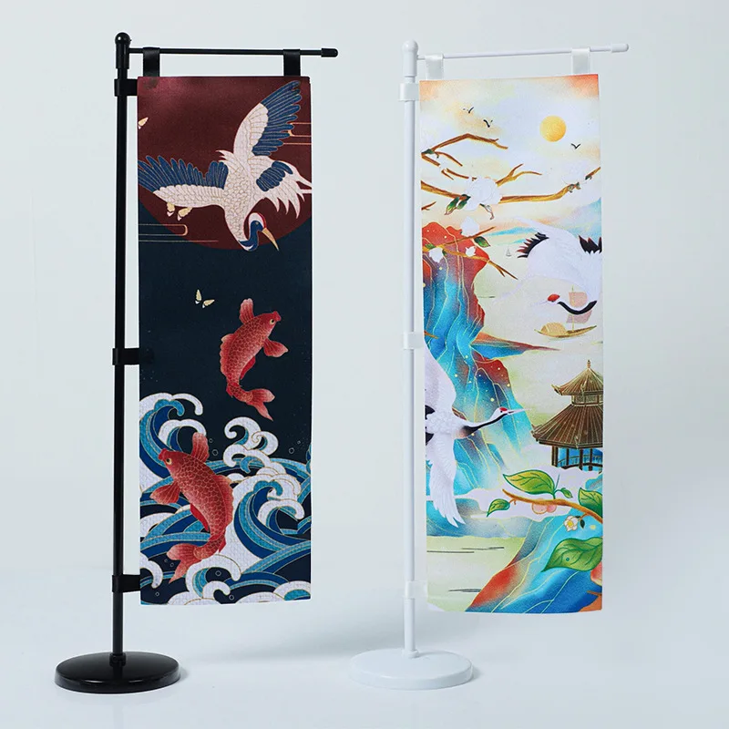 Factory Cheap High Quality 13*36cm Custom Logo Table Flag Mini Nobori Flag with Pole Stand Base