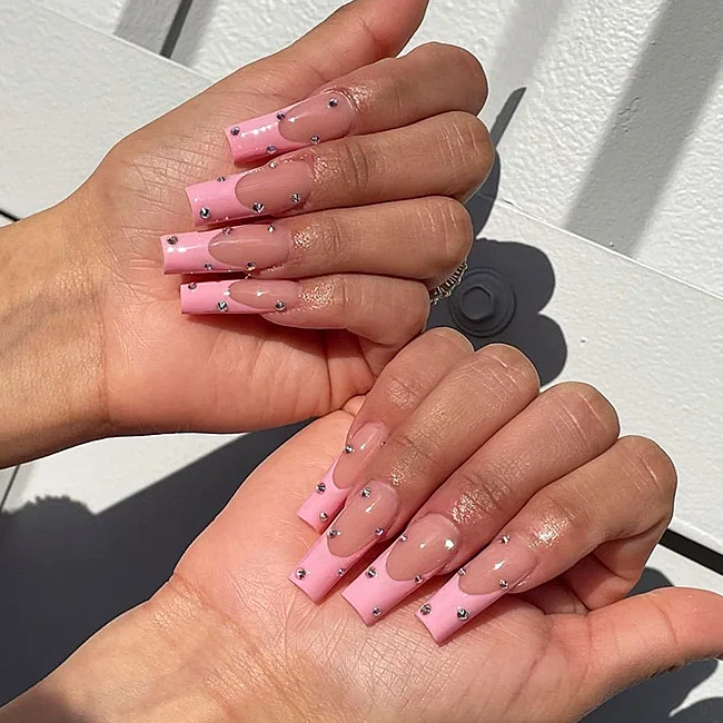 Naixi INS модные роскошные длинные балерины прекрасные сердца Сияющие драгоценные камни бриллиантовые ногти под заказ нажимные ногти Роскошная Упаковка накладные ногти