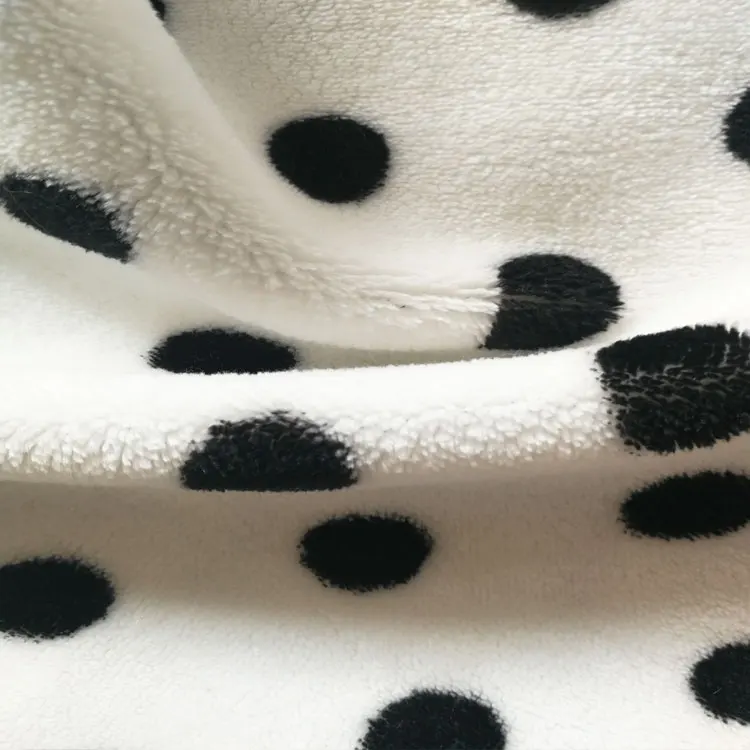 100% polyester coral fleece fabric for blanket black polka dot flannel