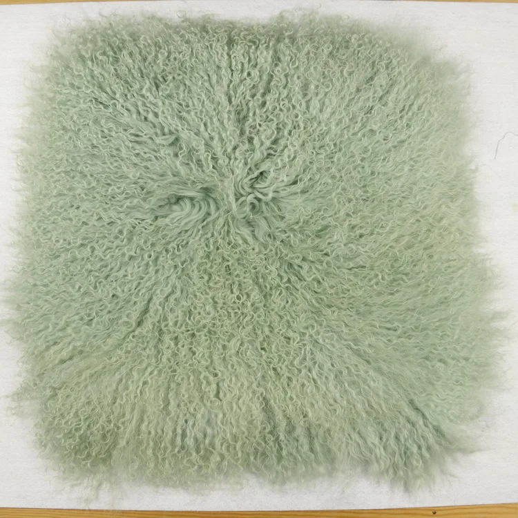 Mongolian Lamb Pillow 16x16 Tibetan Lama Fur Cushion Ivory heavy natural linen back side