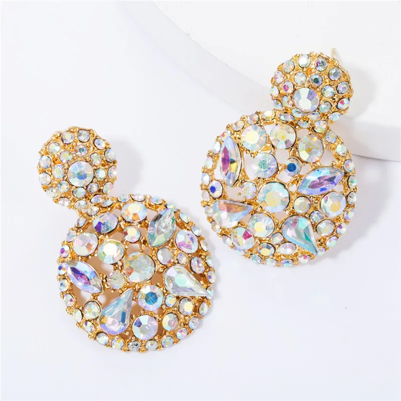 
Alloy Round Pendant Earrings Simple Rhinestone Earrings for Women 