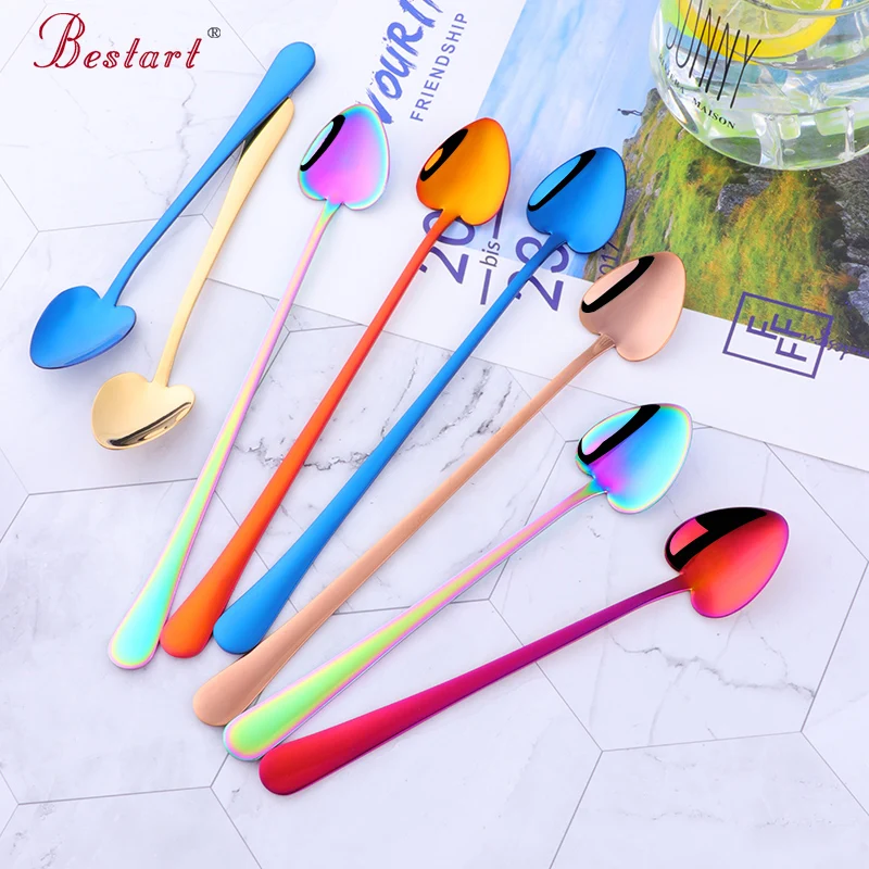 2021 Hot Sale Cute Cupping Long Gold 304 Stainless Steel Metal Dessert Tea Coffee Stirring Spoon