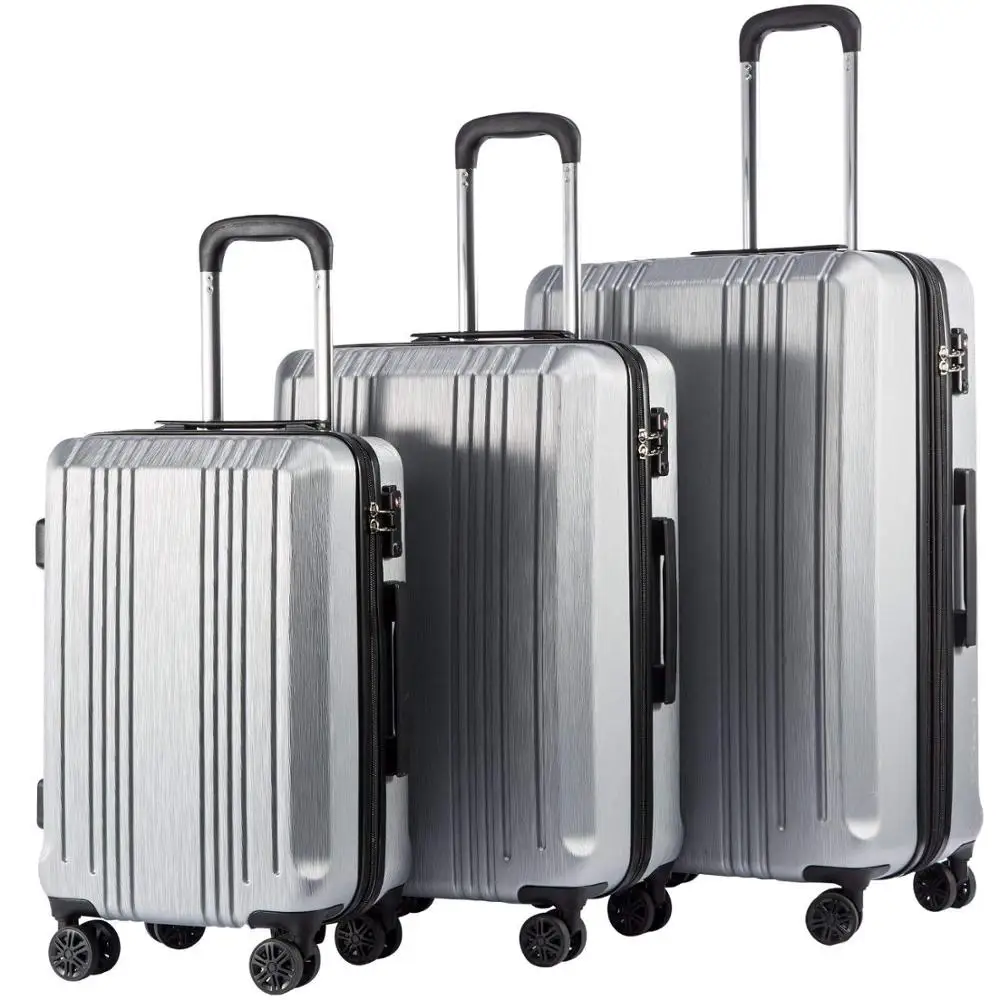 Hot ABS/PC zipper carry-on travel luggage suitcase sets with 4 spinner wheels and combination lock