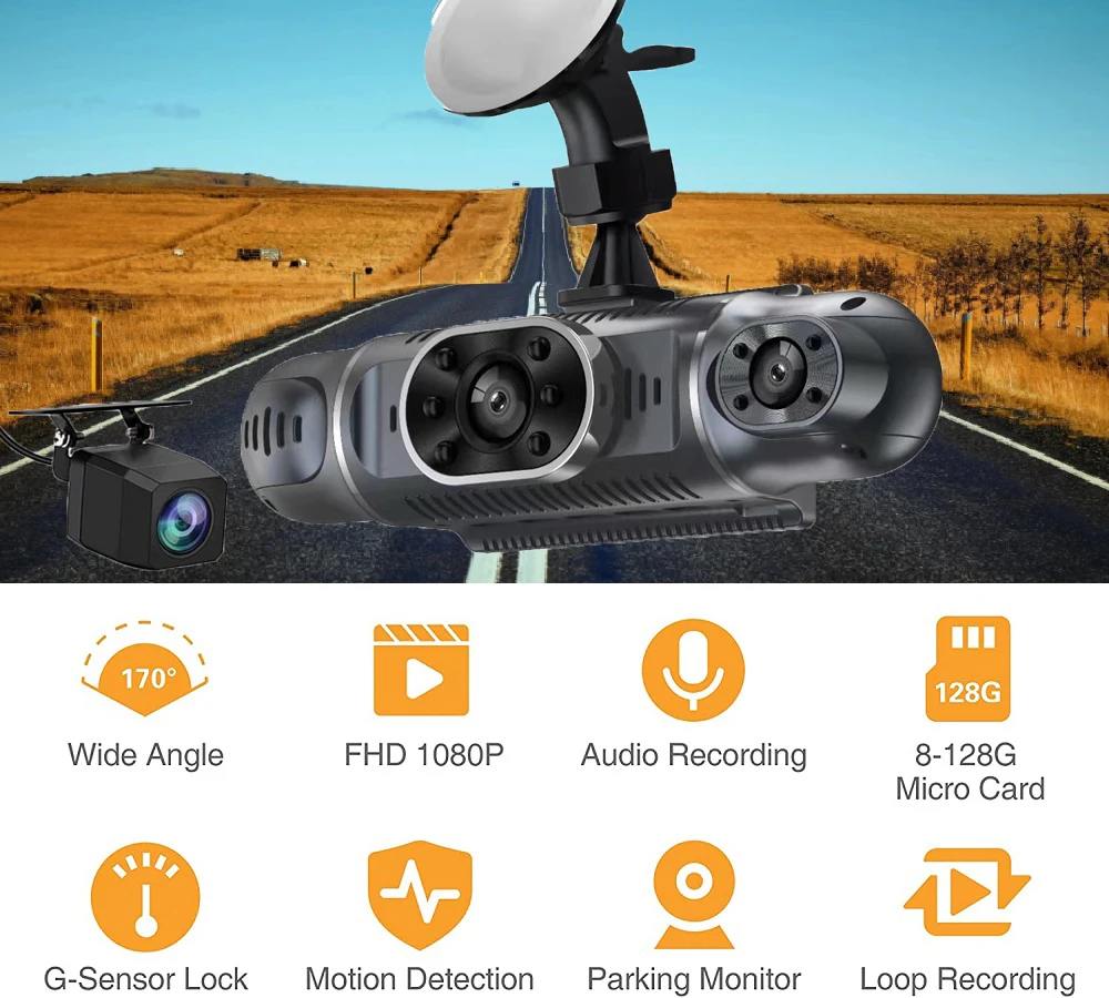 360 degrees Panoramic Car DVR 3-Inch Screen 4 Channel FHD 1080P IPS Video Recorder 4 Split Screen Display Dash Cam Night Vision