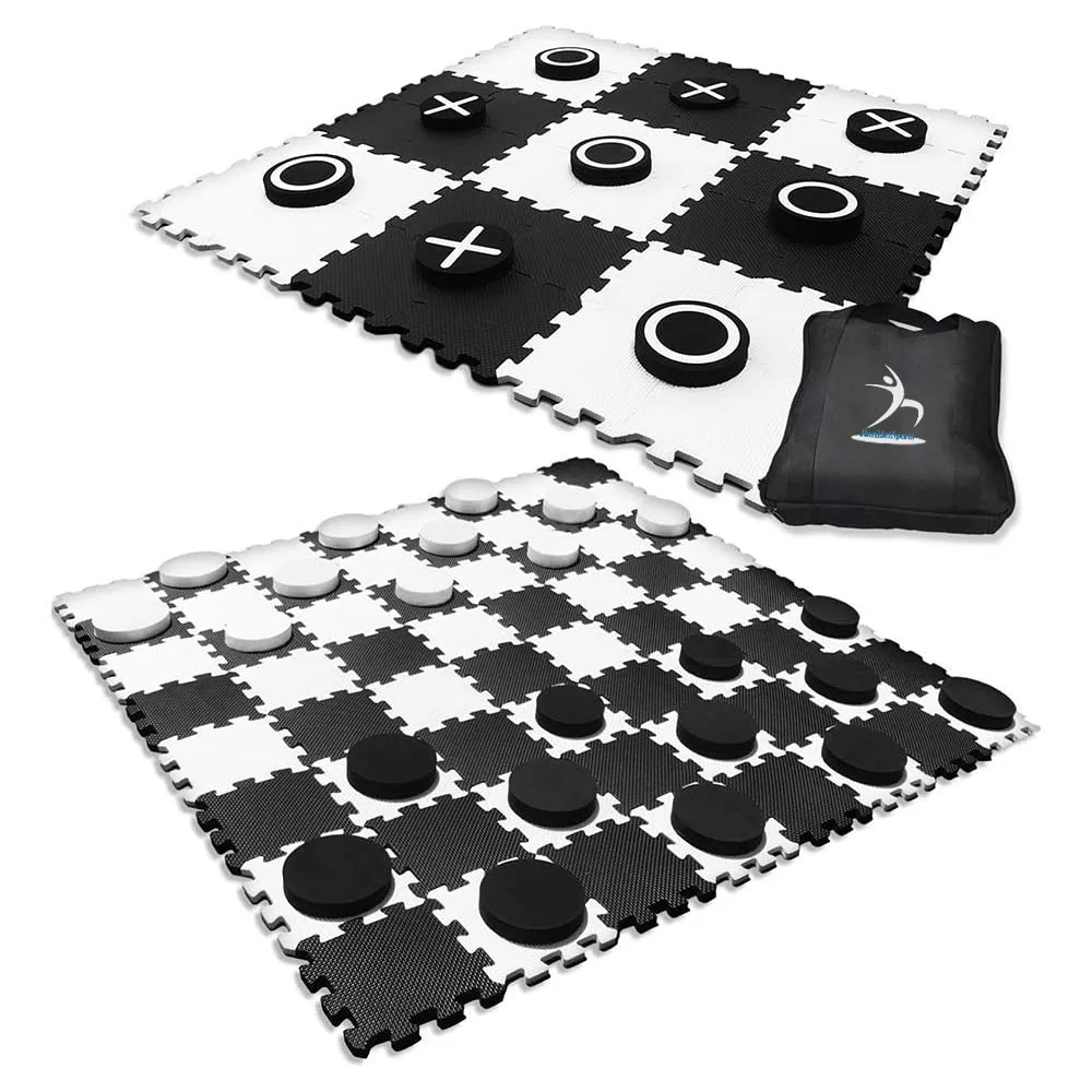 EASY WIPE CLEAN BUNCH UP RESISTANT REVERSE TO PLAY 2-in-1 Reversible Giant Checkers & Tic Tac Toe Game Set for Outdoor