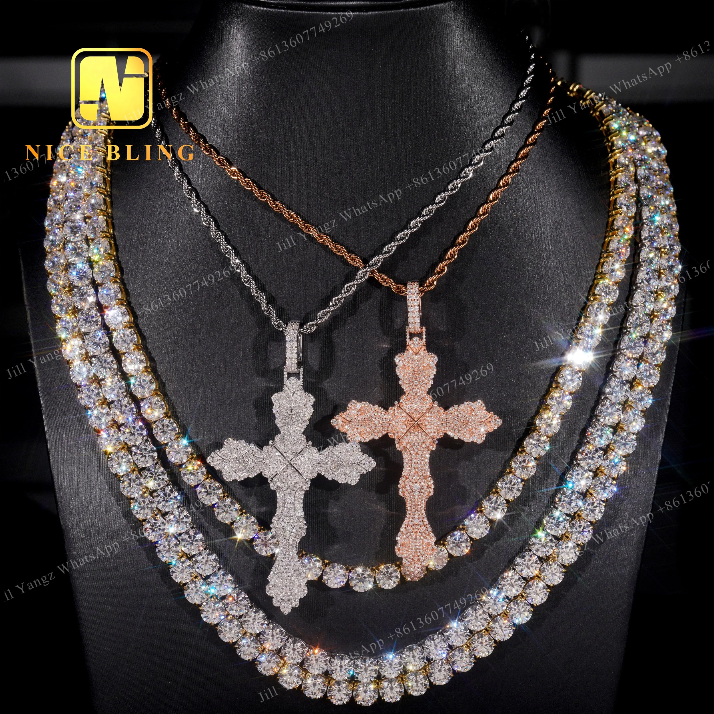 NEW ARRIVALS Cross Pendant moissanite 925 Silver Hip Hop Rock iced out Pendant Religious Jewelry Moissanite Pendant