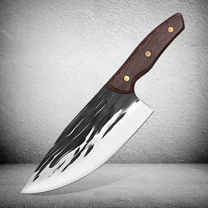 Handmade High Carbon Steel 7 inch hand Forged meat cleaver Butcher Knife with wenge wood handle for kitchen chef hammer knife