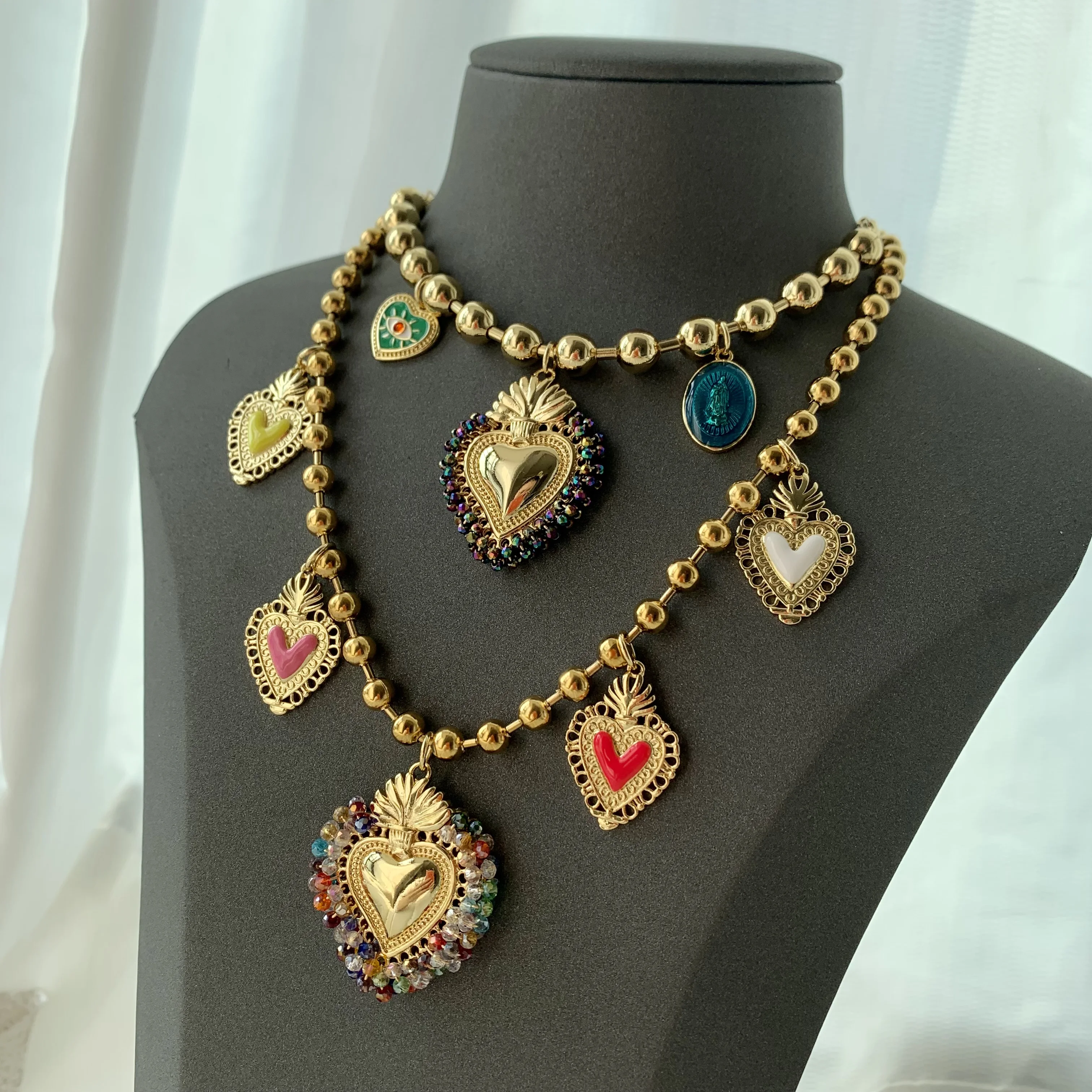 LS-L3161 New Arrival ball chain necklace women fashion jewelry religious sacred heart necklaces men 18k gold necklace