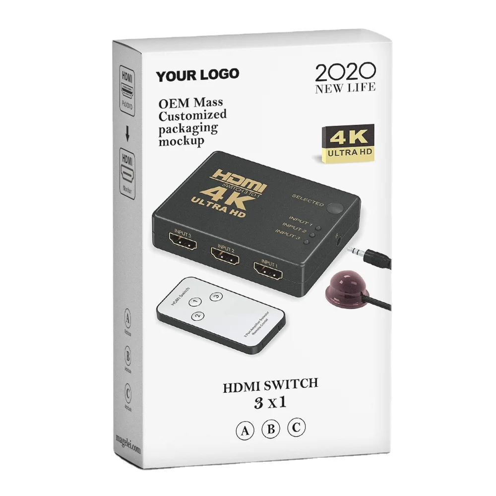 Factory Direct Sale Hdmi Switch 4k 3 in 1OUT Hub with IR Remote Control Splitter Box For HDTV PS4 DVD