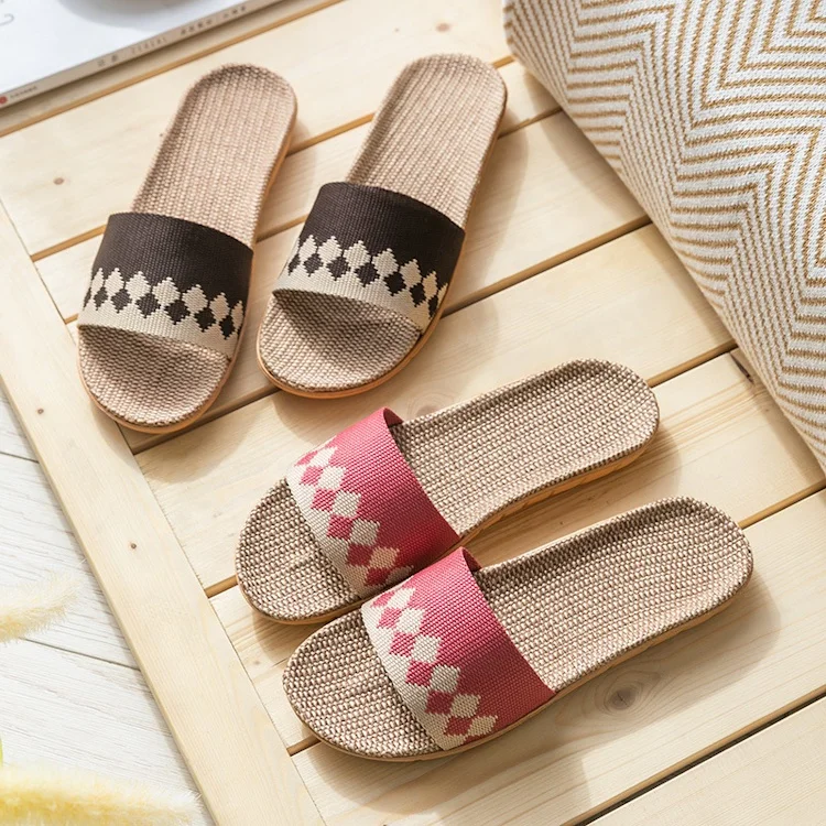 Indoor home light weight breathable 35-40 size summer flax slippers for women linen