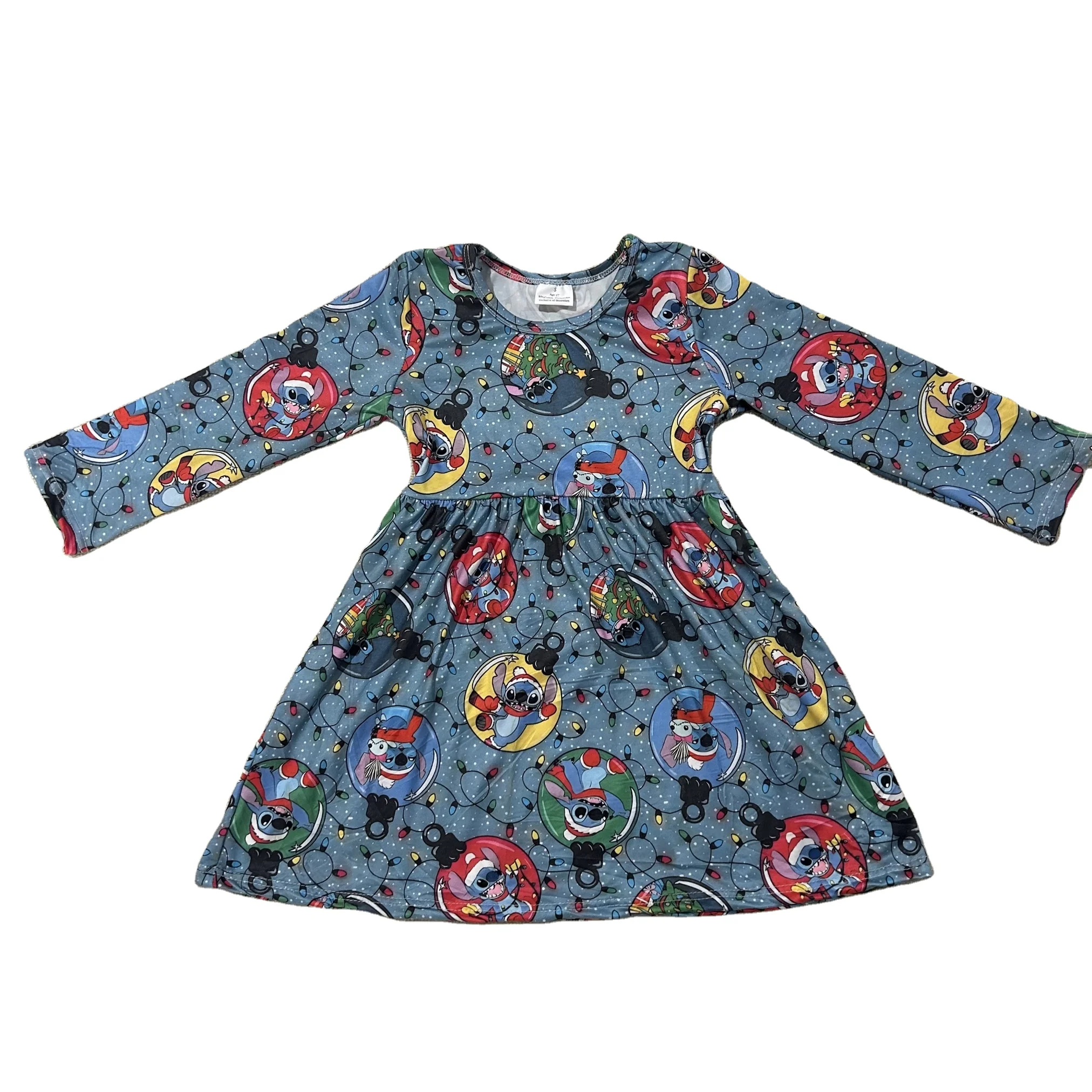 Wholesale children clothing boutique hot selling milk silk  house print Christmas  dress for kids girl 4 to 5 years old