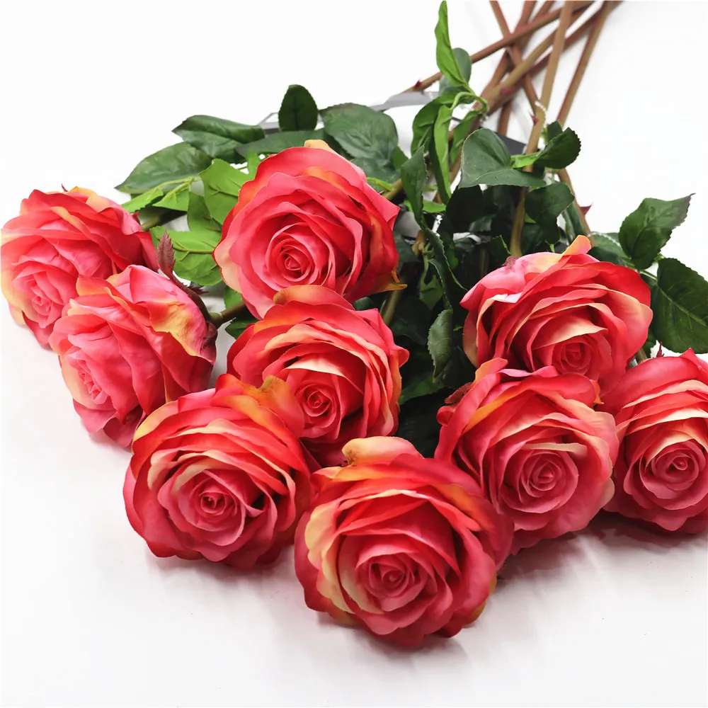 Single stem silk rose for home decoration artificial realistic rose wedding decoration high quality rose centerpiece flower