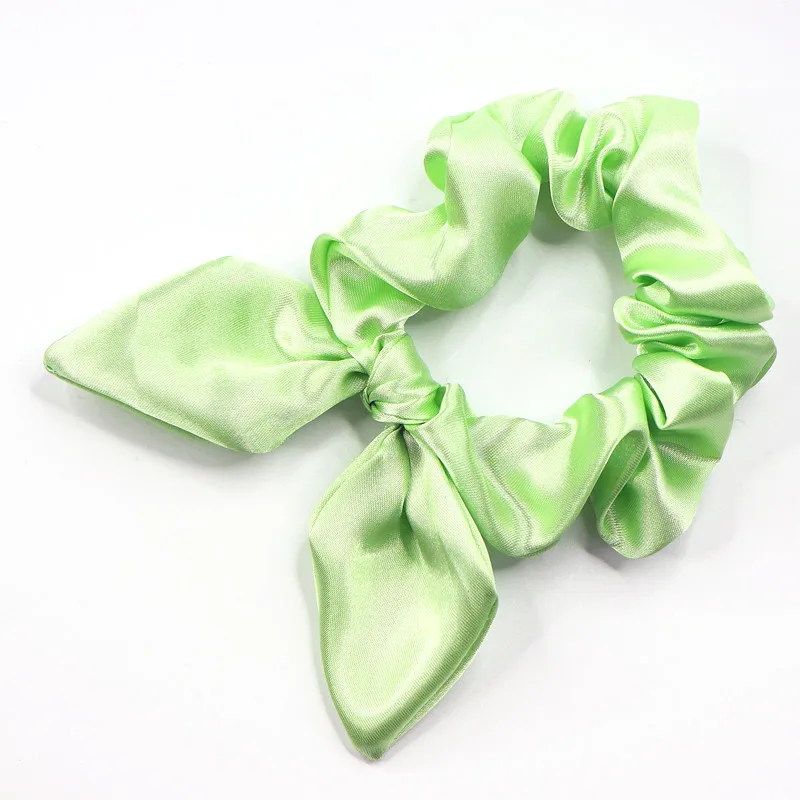 Custom Solid Multi Color Cute Cheap Satin Plain Bowknot Rabbit Ear Scrunchies satin bow scrunchies