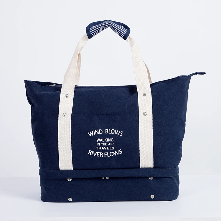 Double Layer Canvas Duffel Bags With Shoes Compartment Canvas Tote Sling Bag