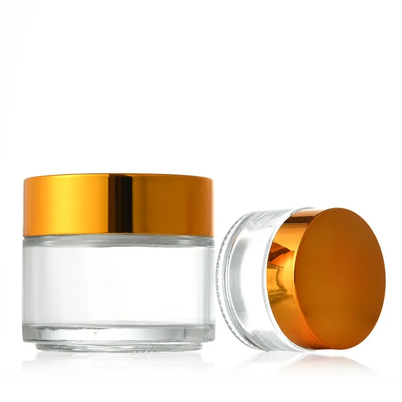 1oz 5g 10g 15g 20g 30g 50g 80g 100 Ml Clear Glass Cosmetic Jars With Black Gold Lids for Face Eye Skincare Cream