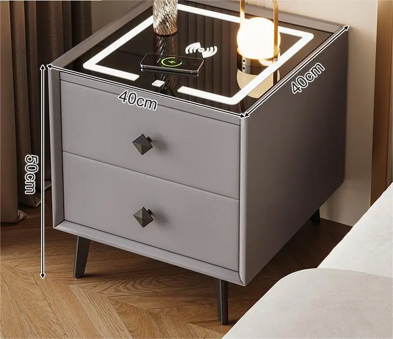 2024 Wholesale Home Furniture Furniture Smart Nightstands Wireless Charging Table Bedside Cabinet for Bedroom Carton Modern