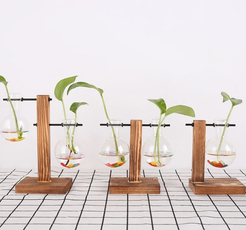 Украшение для растений стеклянный террариум с деревянной подставкой испытательная трубка ваза деревянная