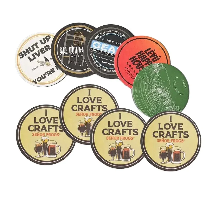Custom Printed Logo Design Disposable Round Coffee Paper Beer Glass Coasters