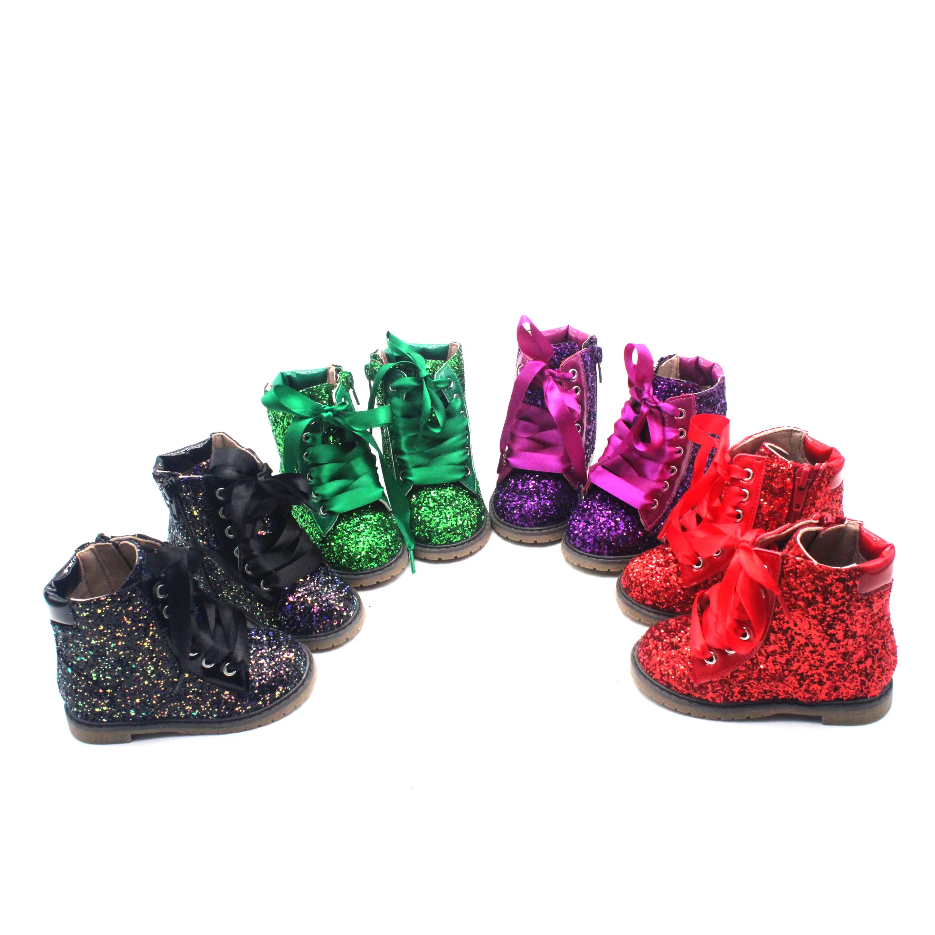 Wholesale Match Color Lace-up Toddler Kids Martin Boots Shiny Glitter Short Boots For Girls Party