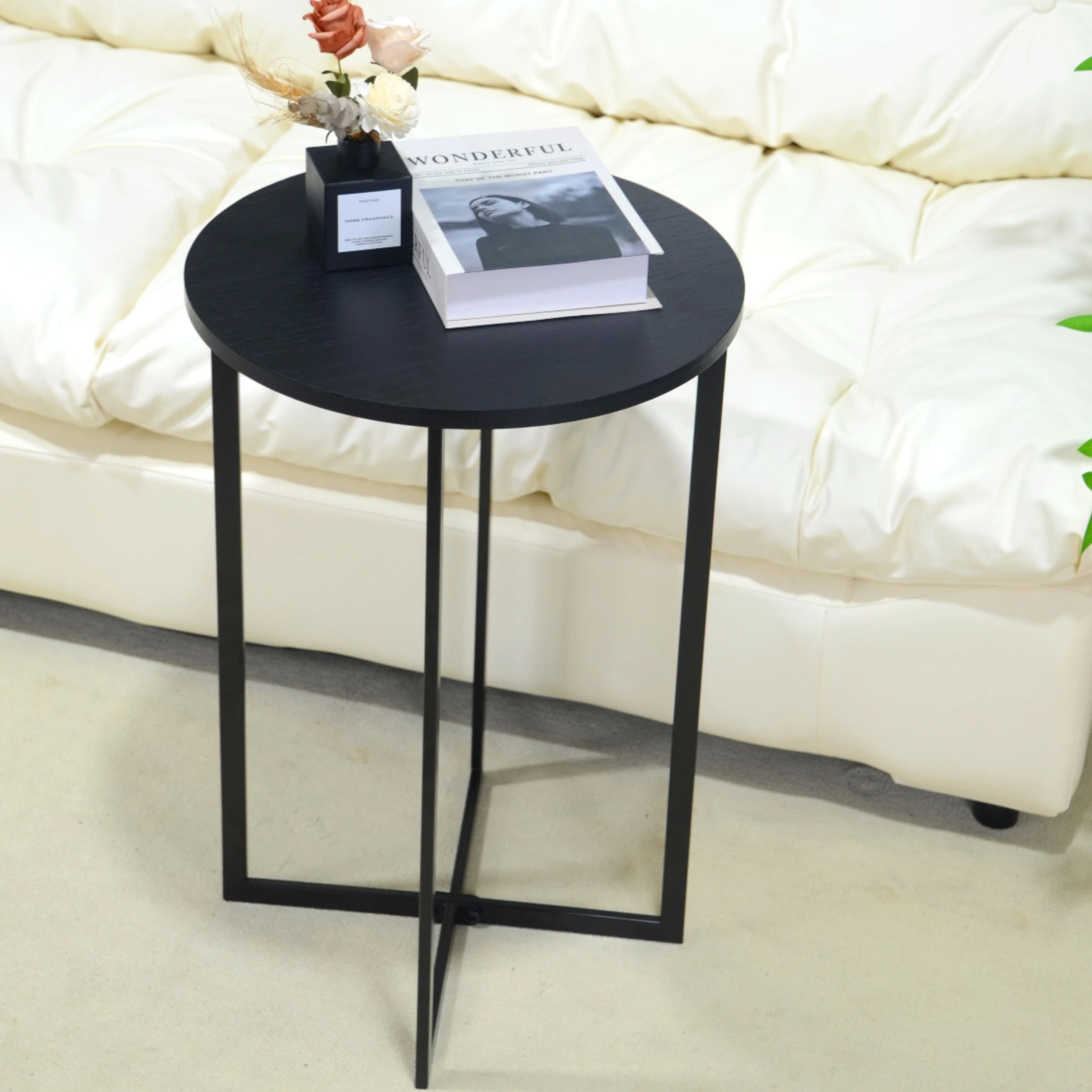 Журнальный Столик Круглый МДФ деревянный верхний металлический каркас боковой столик чайный