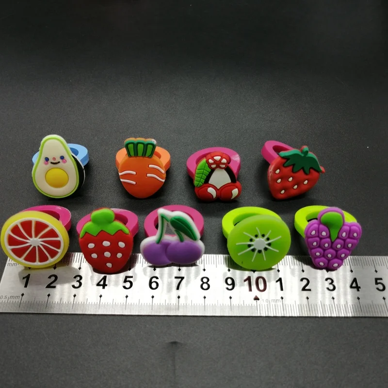 Wholesale Plastic Toy Promotional PVC Fruit Finger Ring Novelty  Kids Girl Toys  For  35mm 45mm 50mm Capsule