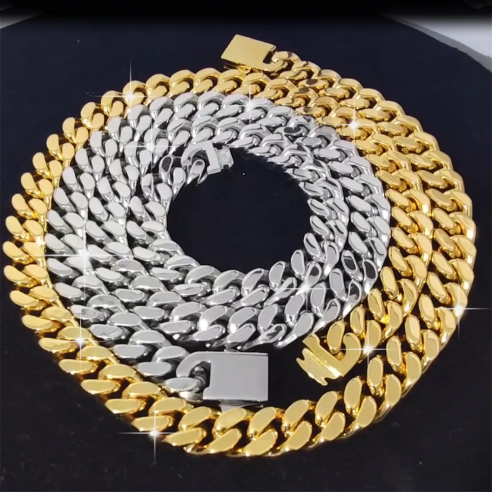 Mens Miami Cuban Link Chain 18K Gold 6mm 8mm 10mm 12mm 14mm 16mm Stainless Steel Curb Necklace Chain Choker