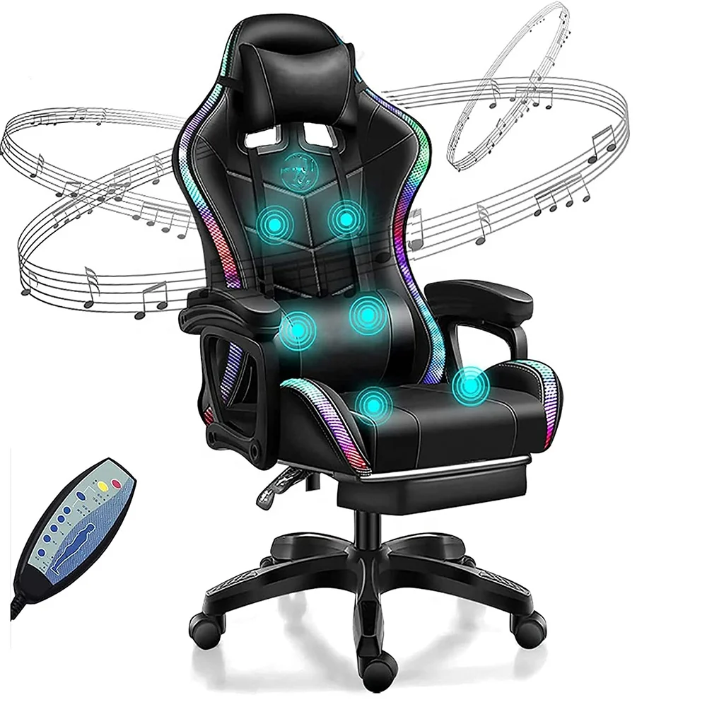 2022 Factory Wholesale Massage Office Chair LED Light RGB Gaming Chair With Speakers