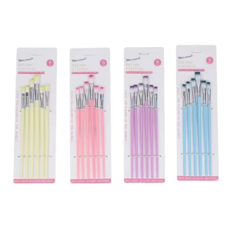 6-Pack Macaron Color Series Acrylic Watercolor Gouache Painting Brush Set Nylon Hair With Plastic Wood Handle