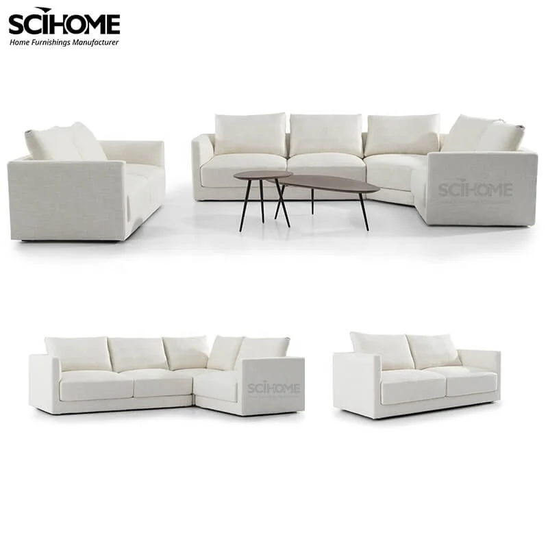 SCIHOME Modern Sectional Unique Stylish Settee 3 Seat Sectional Sofa Set with Ottoman