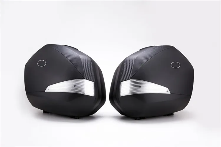 PP Side Box With LED Light Mat Black Cover Red Ref With Handle Bar Brackrest Tail box Reflecting Sheet Motorcycle Rear Box