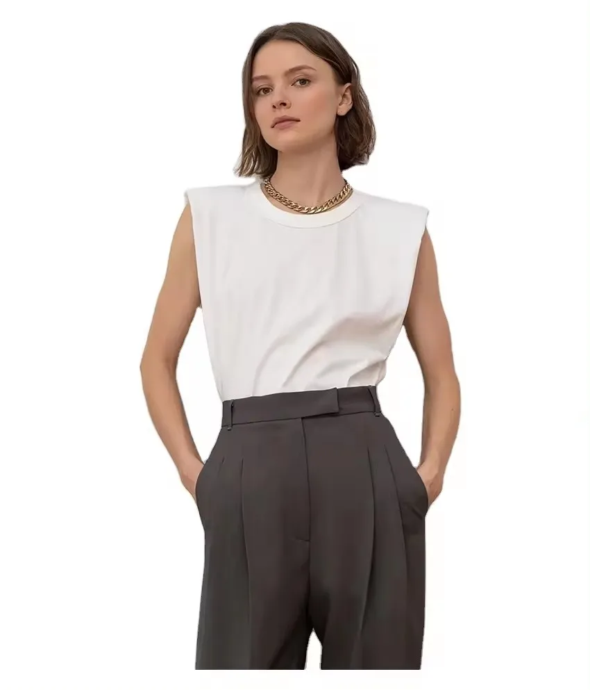 Short Sleeves Padded Shoulder T Shirt Elegant Casual Women T Shirt Wholesale High Quality Cotton Jersey Print Pattern Knitted