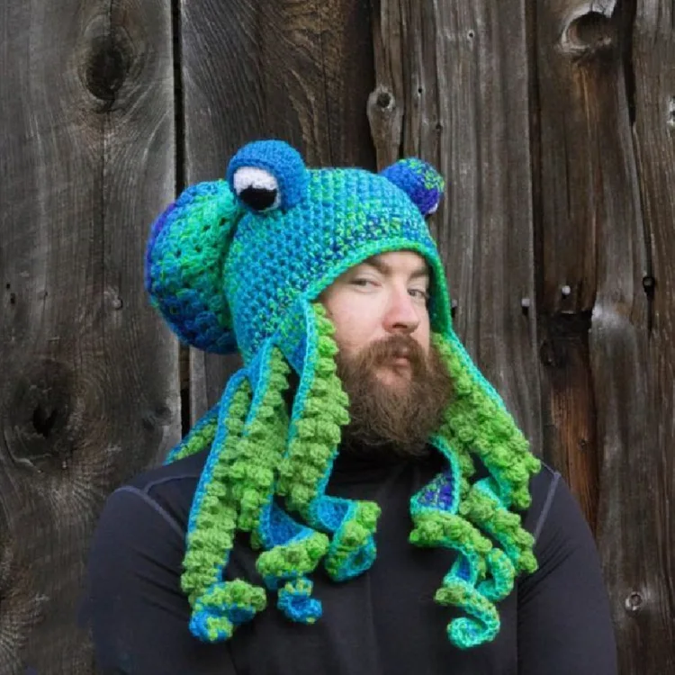 New Halloween Party Funny Prank Unisex Cosplay Handmade Woven Knit Octopus Shape Weird Hat