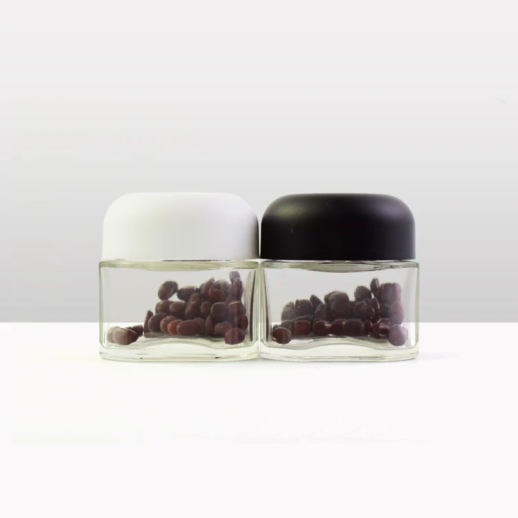 empty square glass jar with dome child resistant lid