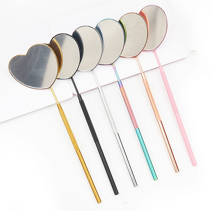 Новое зеркало из нержавеющей стали в форме сердца с ручным увеличительным зеркалом для наращивания ресниц