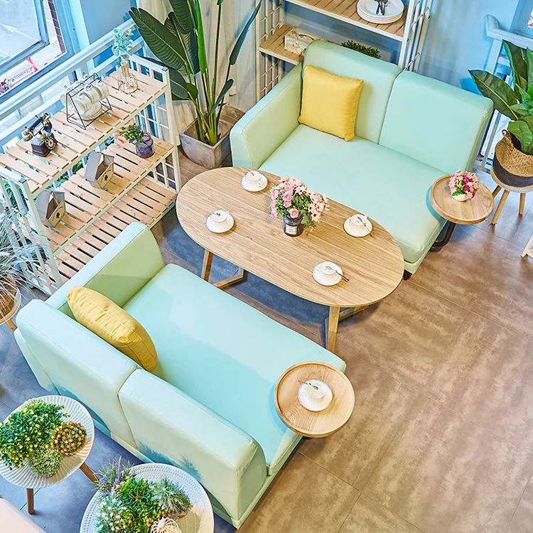 European simple style small cafe leather sofa for dining room
