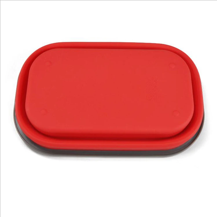 Wholesale Creative Silicone Storage Container Retractable Folding Bowl With Fork Collapsible Bento Box Fresh-keeping Box