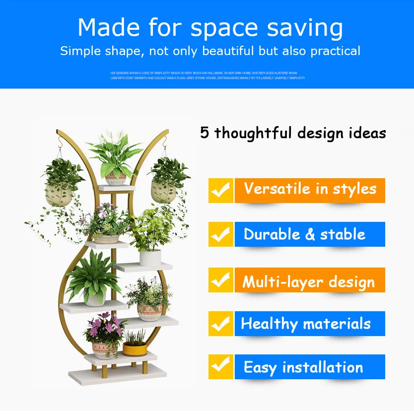 Vase Design Metal Display Rack Multi Tiers Shelves Wrought Iron Flower Pot Holder Plant Stand