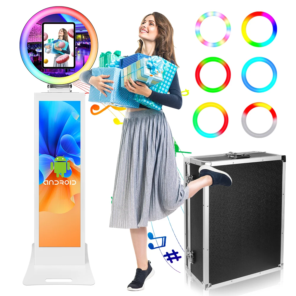 2024 Large Magic Mirror  photo booth 4 person with Colorful led Light and Props 37 inch LCD Ipad photo booth
