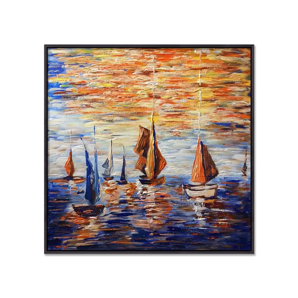Pure handmade famous seascape landscape abstract sailboat oil painting