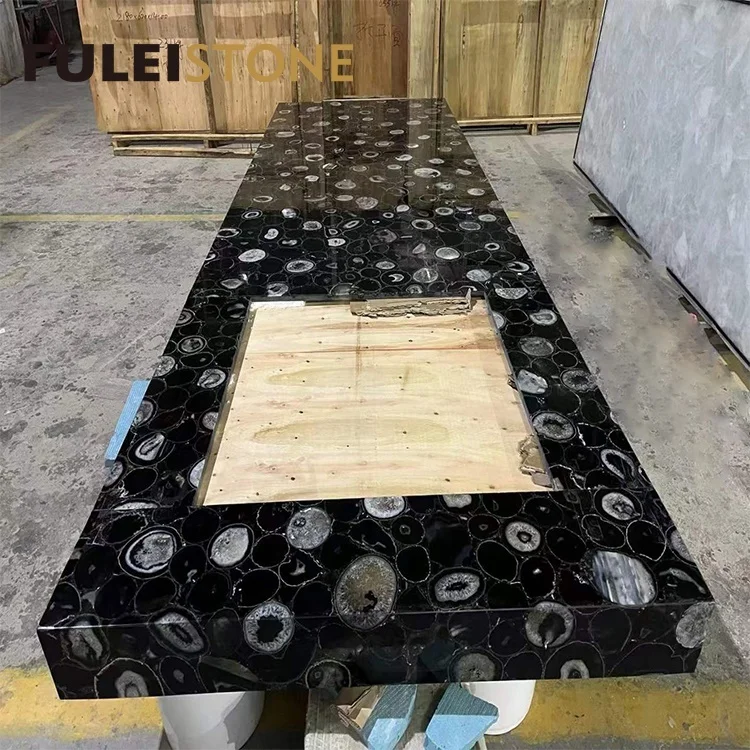High Quality Natural Black Agate Slab Polished Slabs for Kitchen and Living Room