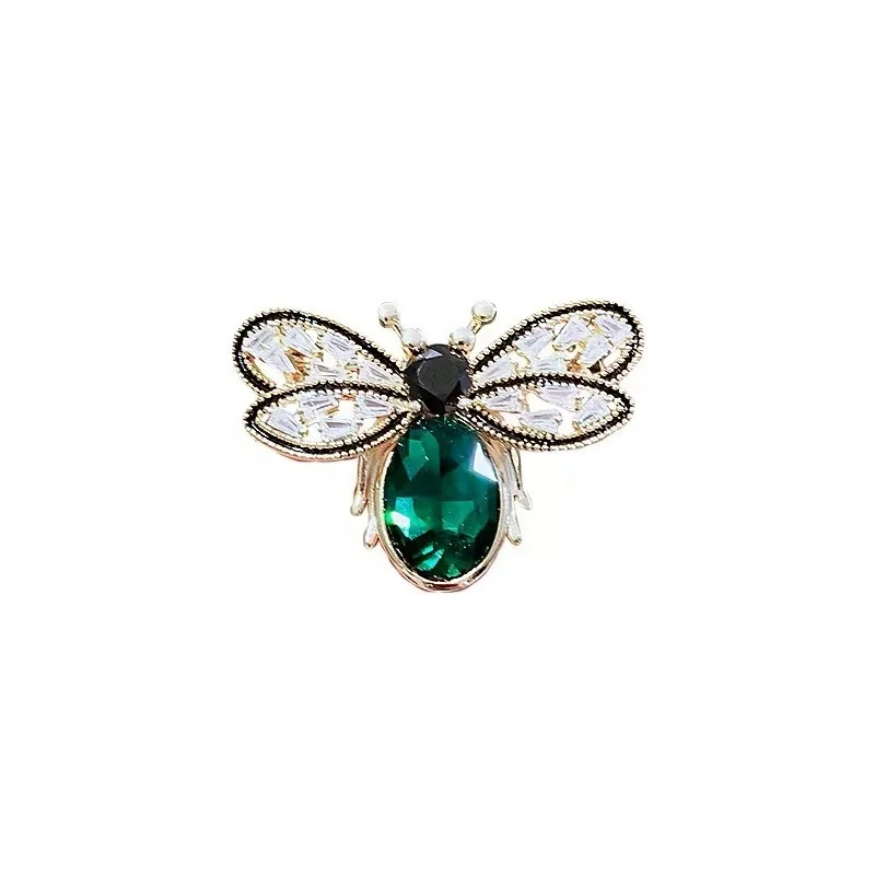 Wholesale fashion temperament green crystal bee brooch premium suit cardigan corsage accessories anti-walking pin