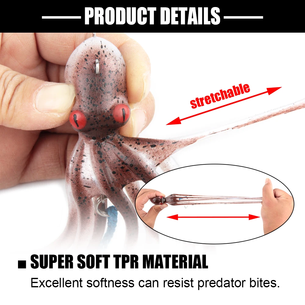 Spinpoler The 3D Octopus Bait Fishing Lure Artificial Saltwater Long Tail Squid Skirt TPR/TPE Soft UV/Glow 110g/150g/200g Tackle