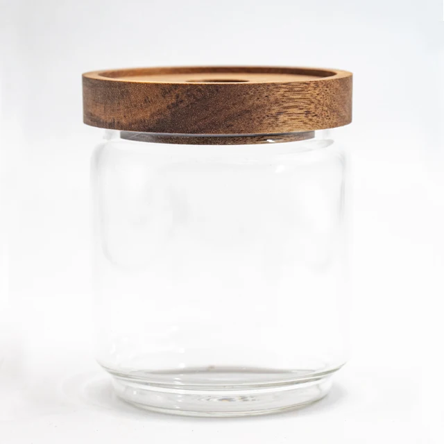 coffee tea sugar wood lid clear large capacity airtight kitchen canisters dry food  storage jars pantry organizer glass
