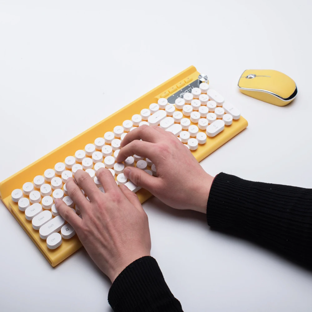 Cute retro round keycap ergonomics 2.4G wireless keyboard and mouse combo pc computer laptop office mouse and keyboard