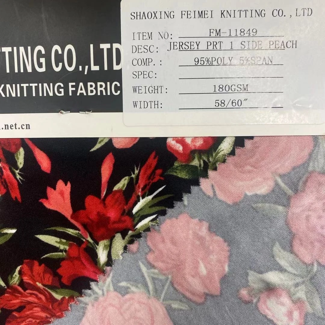One Side Peach Floral Print 95%Poly 5%Spandex Single Jersey Fabric For T-Shirt Clothing