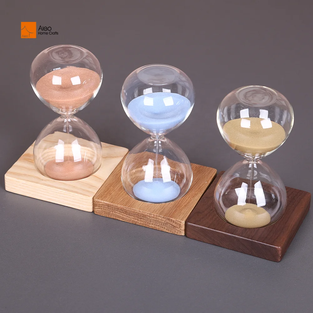 Custom Decorative Transparent Wood Base Hourglass Timer 5/15/20/25/30 Minutes Glass Sand Timer Stay Focused Time Management Gift
