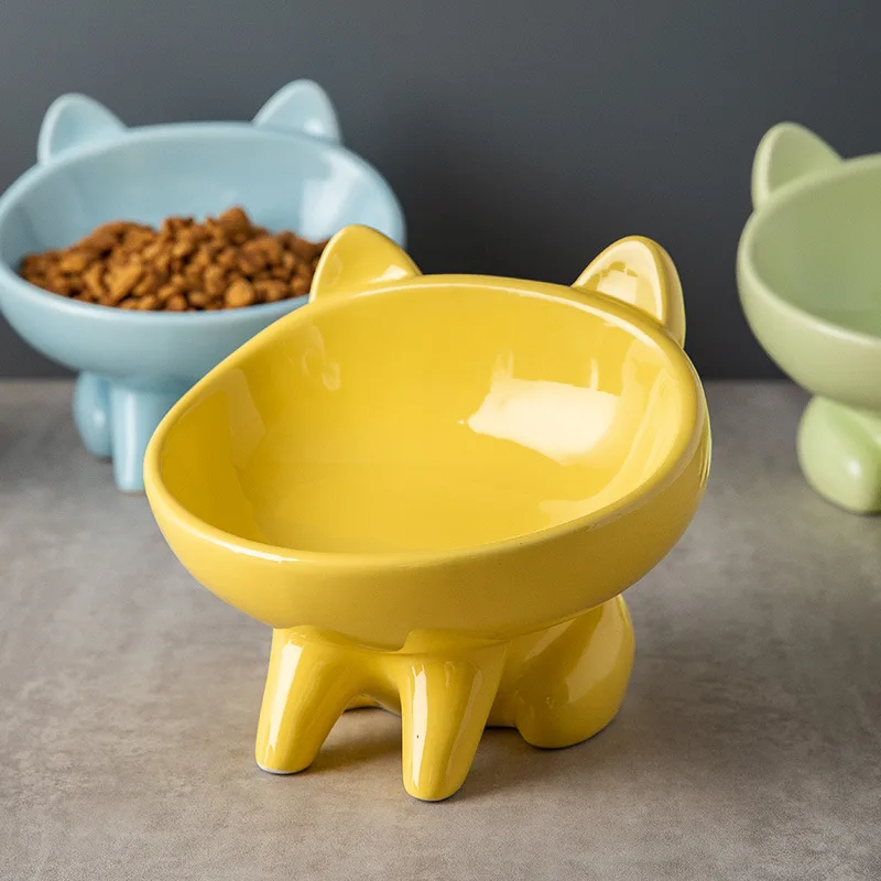 Factory Direct Sale Ceramic Pet Cat Bowl Oblique Mouth Cat Food Bowl  Protect Cervical Spine Ceramic Pet Bowl