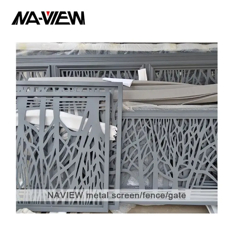 Modern design metal black powder coated horizontal yard fence privacy slat fence panels outdoor garden fence