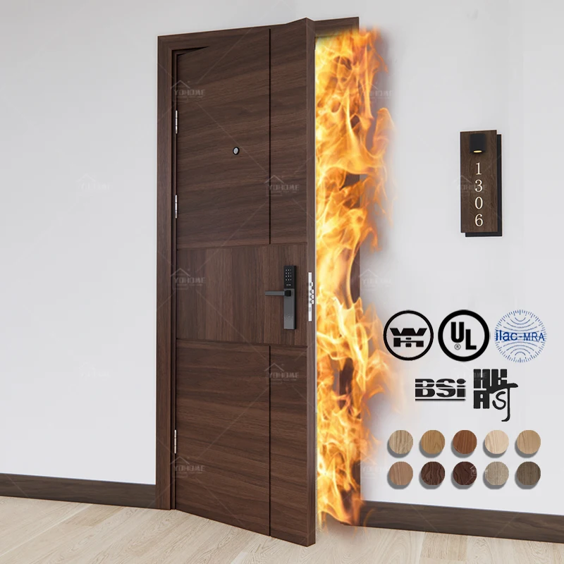 20 45 60 minutes WH BS EN listed fire rated wood door interior fireproof soundproof apartment door internal fd30 hotel room door