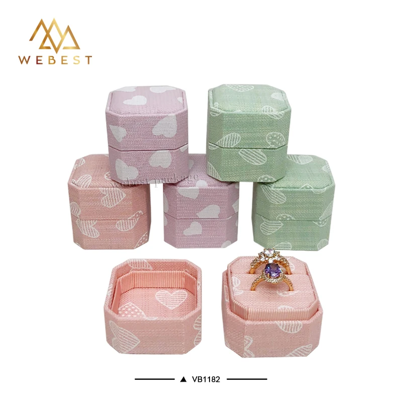 Webest equal octagon velvet ring box jewellery gift box velvet wedding ring box for 2 rings